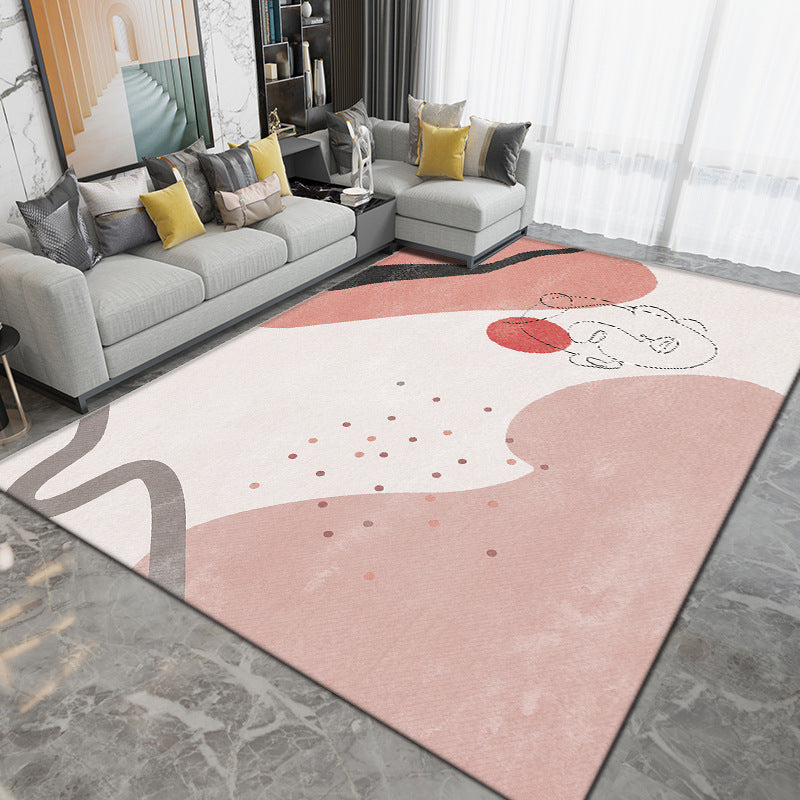 Dark Green Color Block Rug Polyester Modern Rug Washable Rug for Living Room