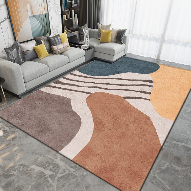 Dark Green Color Block Rug Polyester Modern Rug Washable Rug for Living Room