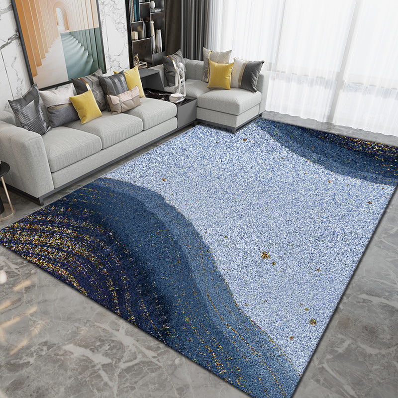 Dark Green Color Block Rug Polyester Modern Rug Washable Rug for Living Room