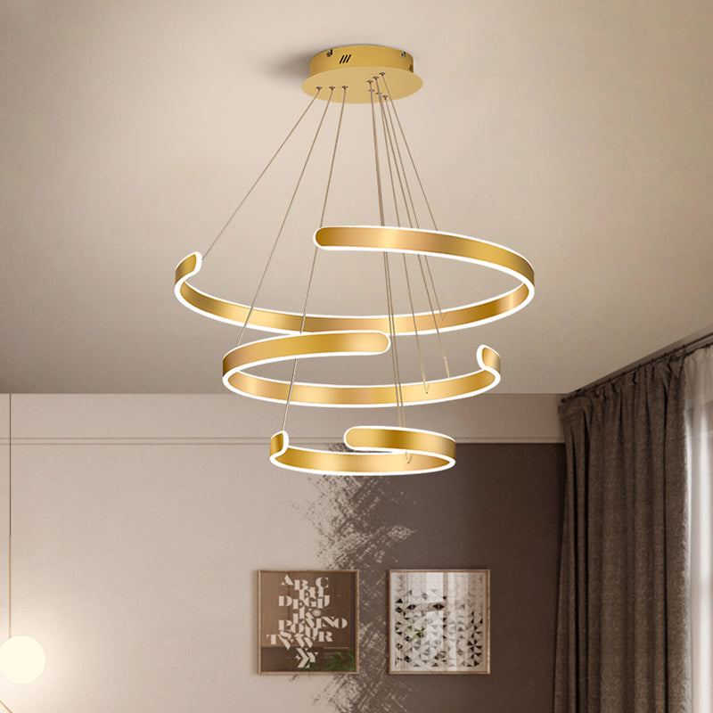 1/2/3 Lights Dining Room Chandelier with Ring Acrylic Shade Modern Gold Led Hanging Light Fixture in White/Warm Light