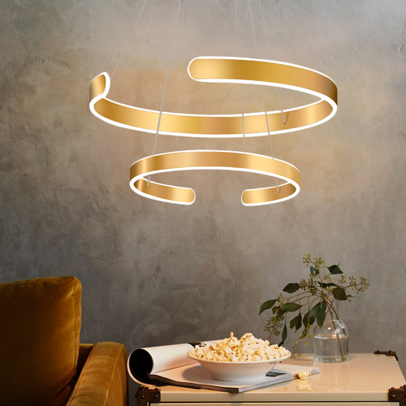 1/2/3 Lights Dining Room Chandelier with Ring Acrylic Shade Modern Gold Led Hanging Light Fixture in White/Warm Light