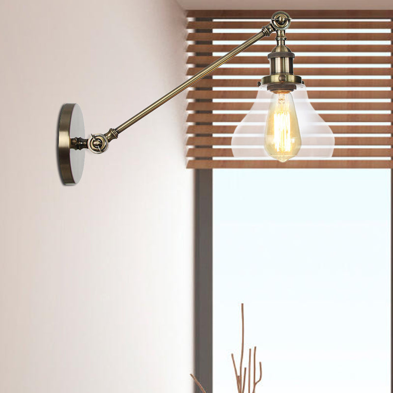 1 luminaire d'éclairage intérieur léger Ferme noire / bronze / application en laiton avec une nuance en verre transparent poire, 8 "/ 12" L bras