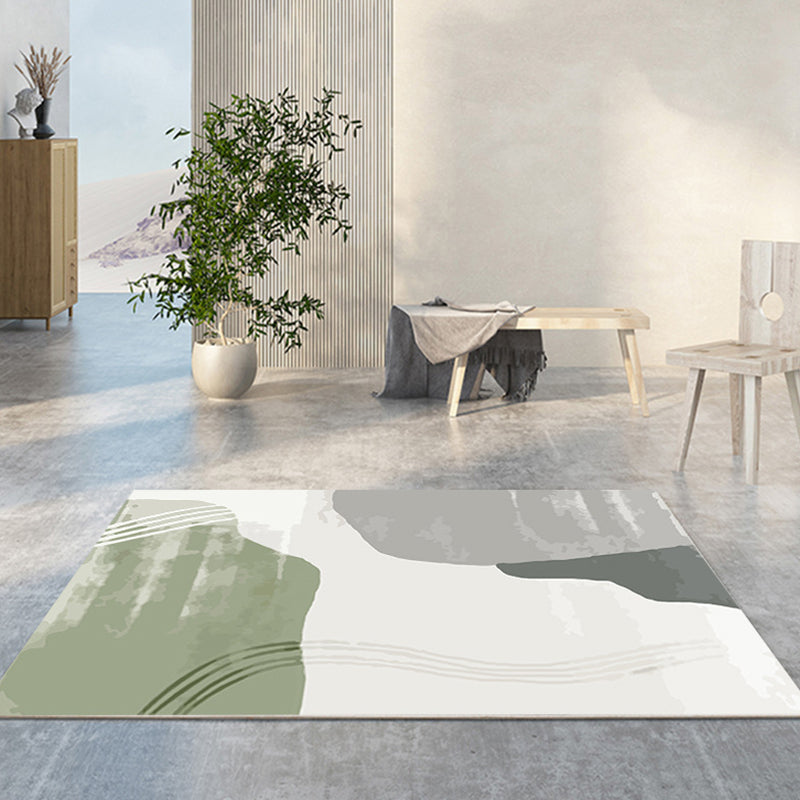 Green Modern Rug Polyester Abstract Contrast Color Rug Washable Rug for Living Room