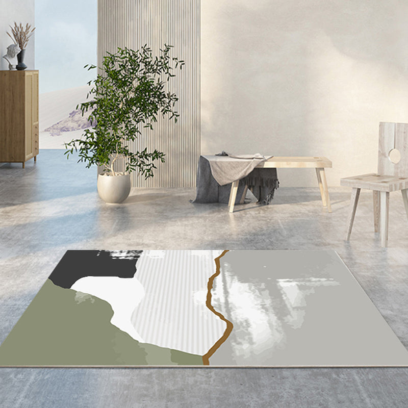 Green Modern Rug Polyester Abstract Contrast Color Rug Washable Rug for Living Room