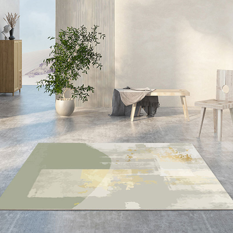 Green Modern Rug Polyester Abstract Contrast Color Rug Washable Rug for Living Room