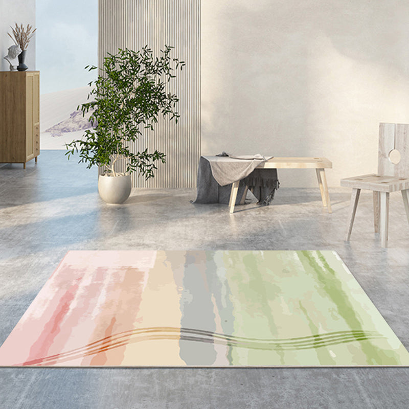 Green Modern Rug Polyester Abstract Contrast Color Rug Washable Rug for Living Room