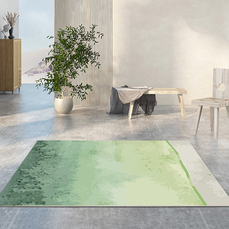 Green Modern Rug Polyester Abstract Contrast Color Rug Washable Rug for Living Room