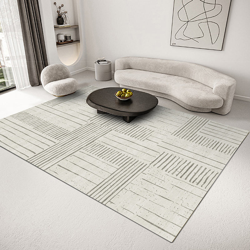 Beige Modern Rug Polyester Striped Rug Washable Indoor Rug for Drawing Room