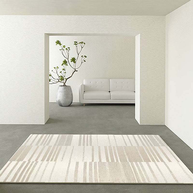 Beige Modern Rug Polyester Striped Rug Washable Indoor Rug for Drawing Room