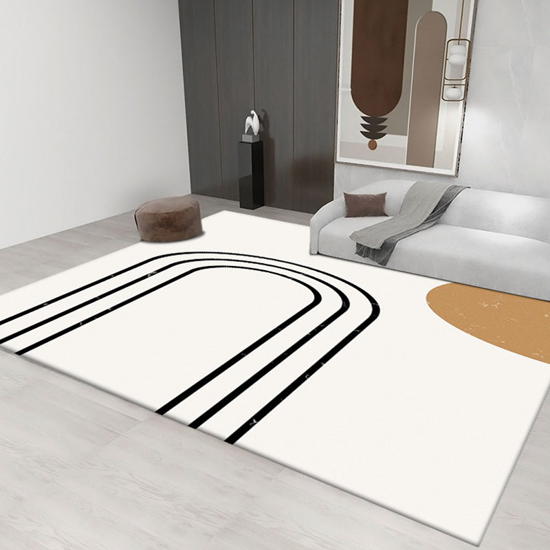 Light Gray Stripe Carpet Polyester Modern Carpet Non-Slip Backing Carpet for Living Room