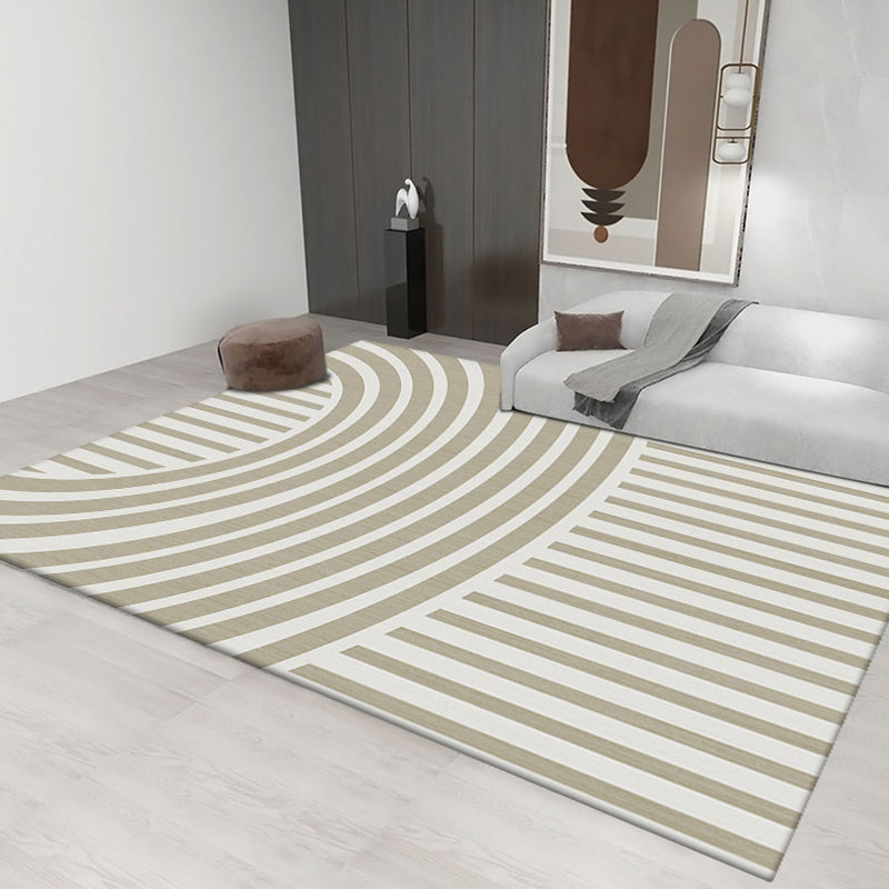 Light Gray Stripe Carpet Polyester Modern Carpet Non-Slip Backing Carpet for Living Room