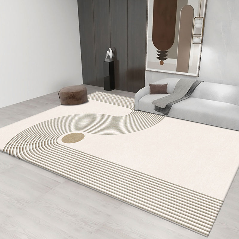 Light Gray Stripe Carpet Polyester Modern Carpet Non-Slip Backing Carpet for Living Room