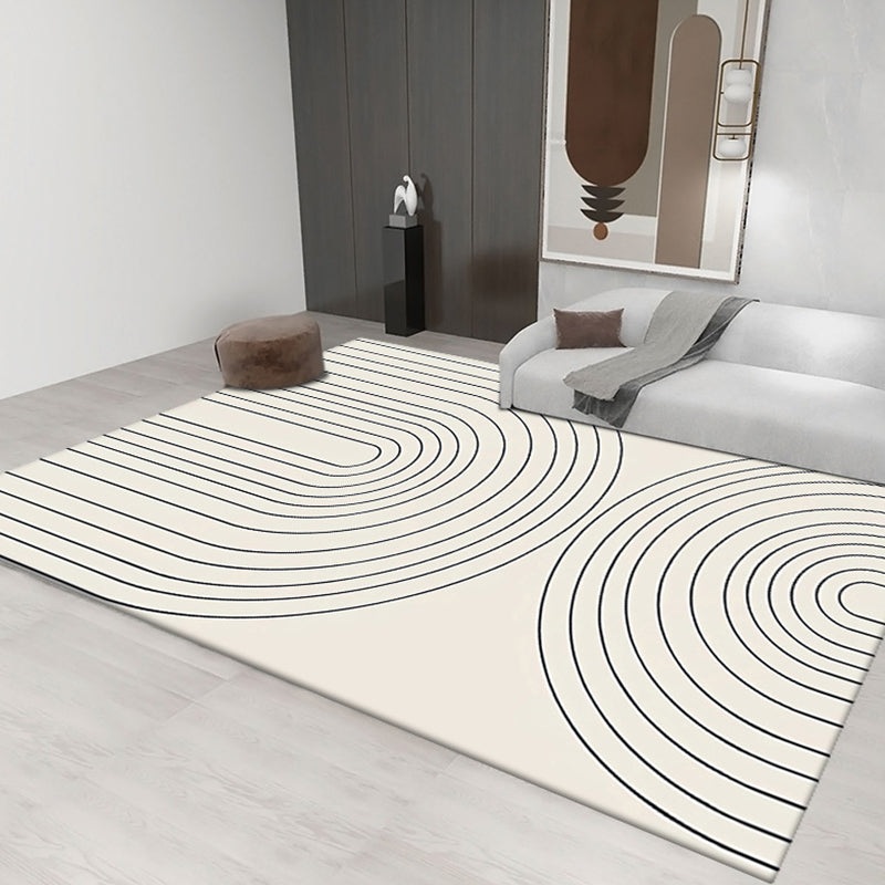 Light Gray Stripe Carpet Polyester Modern Carpet Non-Slip Backing Carpet for Living Room