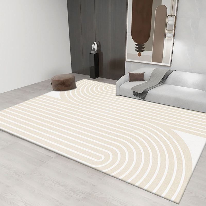Light Gray Stripe Carpet Polyester Modern Carpet Non-Slip Backing Carpet for Living Room