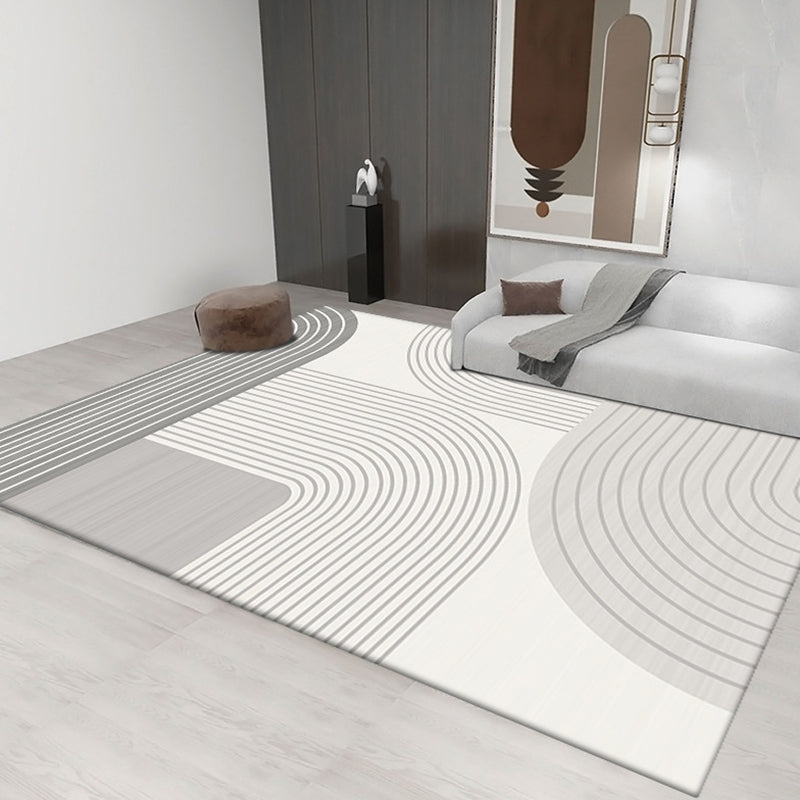 Light Gray Stripe Carpet Polyester Modern Carpet Non-Slip Backing Carpet for Living Room