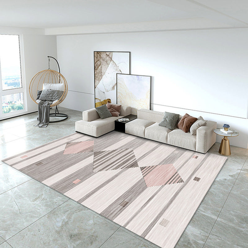 White Geometric Carpet Polyester Modern Carpet Washable Carpet for Living Room