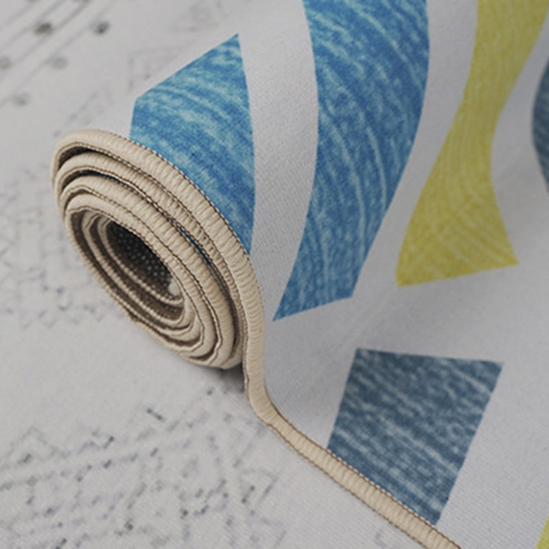 White Geometric Carpet Polyester Modern Carpet Washable Carpet for Living Room