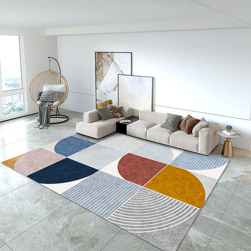 White Geometric Carpet Polyester Modern Carpet Washable Carpet for Living Room