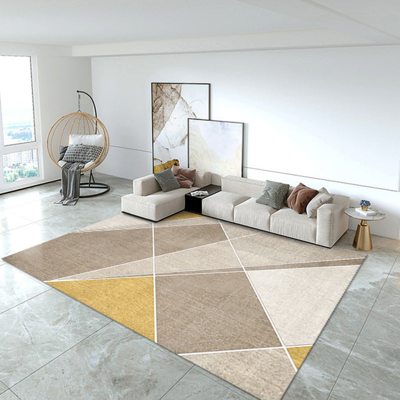 White Geometric Carpet Polyester Modern Carpet Washable Carpet for Living Room