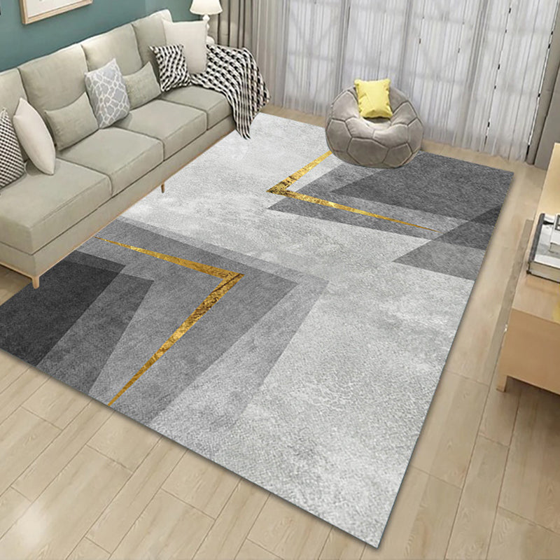 Gray Modern Rug Polyester Geometry Rug Stain Resistant Rug for Drawing Room