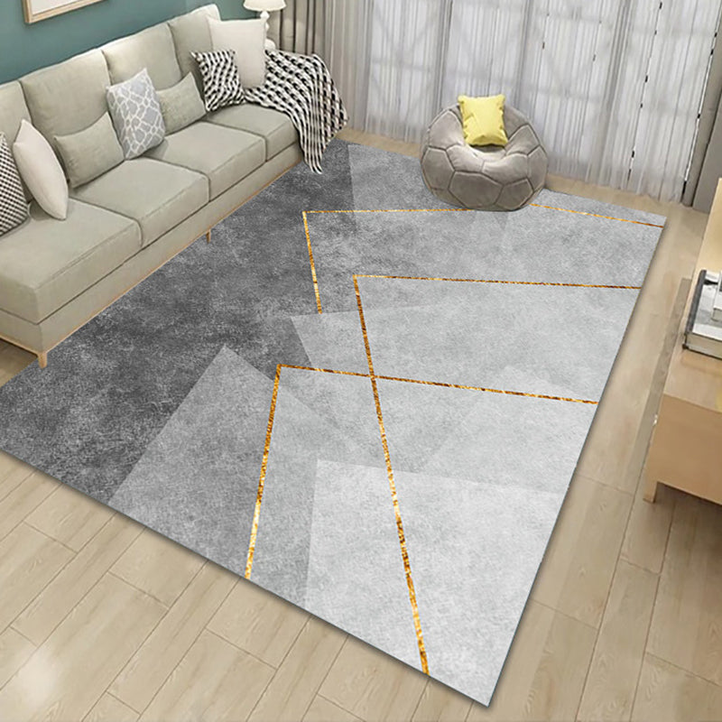 Gray Modern Rug Polyester Geometry Rug Stain Resistant Rug for Drawing Room