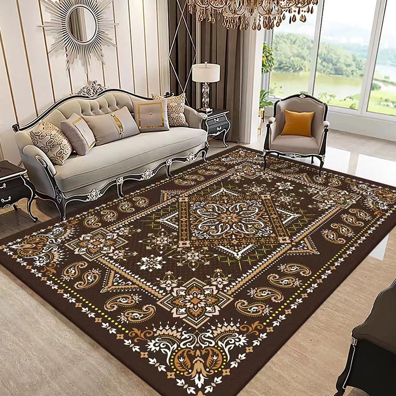 Dark Brown Modern Rug Polyester Graphic Indoor Rug Non-Slip Backing Rug for Sitting Room