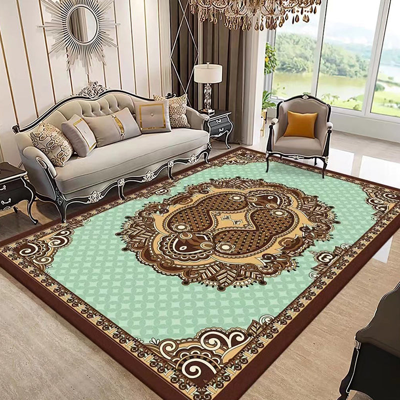 Dark Brown Modern Rug Polyester Graphic Indoor Rug Non-Slip Backing Rug for Sitting Room