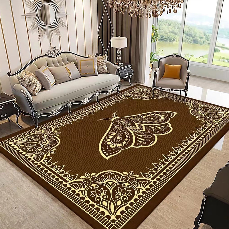 Dark Brown Modern Rug Polyester Graphic Indoor Rug Non-Slip Backing Rug for Sitting Room