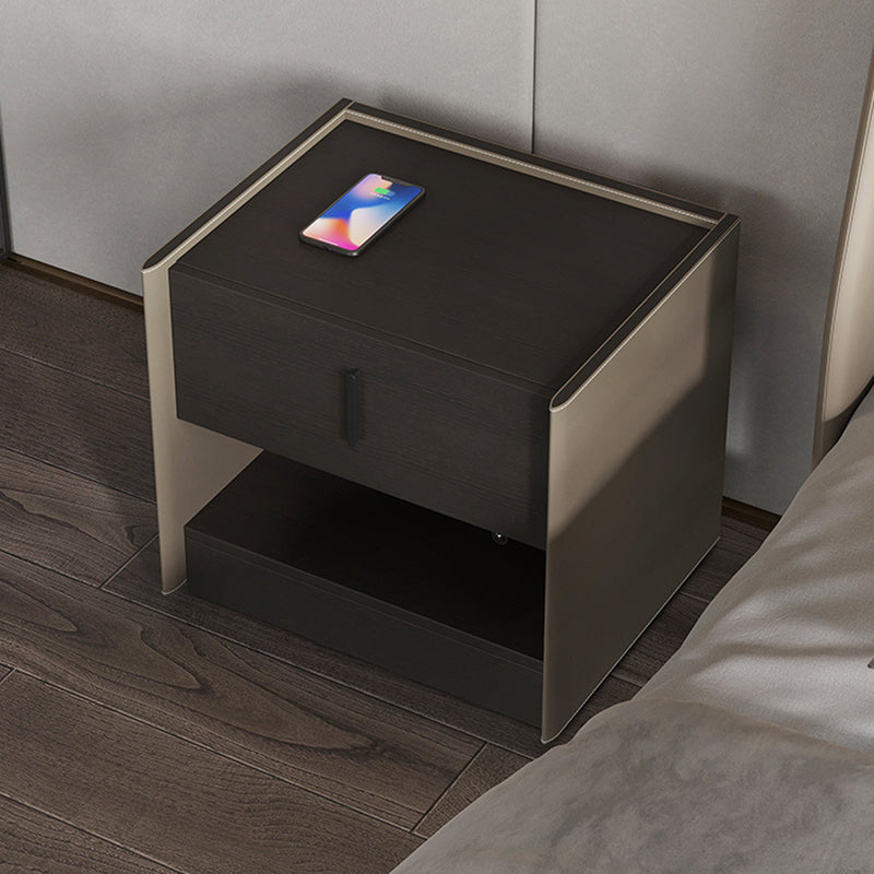 Contemporary Faux Leather 1 - Drawer Nightstand 20" Tall Nightstand