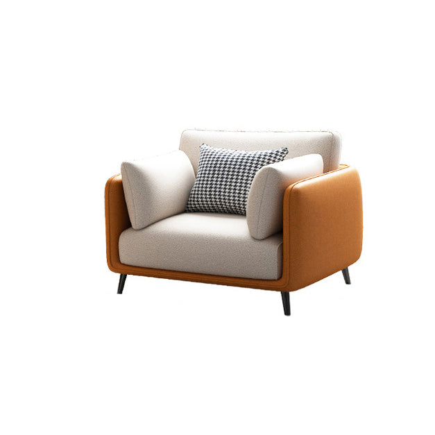 Faux Leather Stain Resistant Contemporary Standard Sofa in Orange and Beige