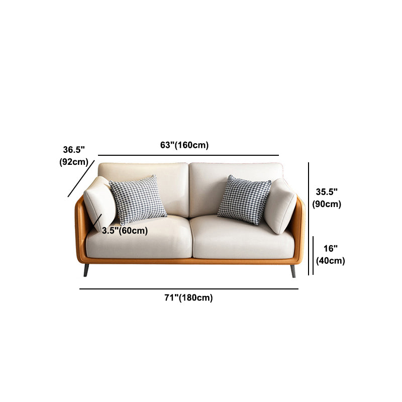 Faux Leather Stain Resistant Contemporary Standard Sofa in Orange and Beige