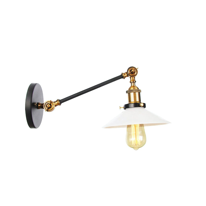 Industrial Conical Sconce Light 1 Light Opal Glass Wall Lamp in Black/Bronze/Brass with Arm, 8"/12" L