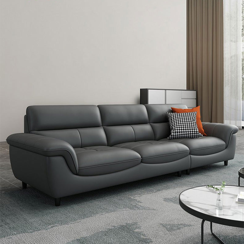 Genuine Leather Stain Resistant Contemporary Pillow Top Arm Sofa Couch