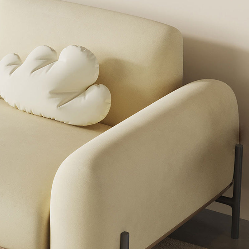 Standard Contemporary Faux Leather / Velvet Sofa Couch in Beige