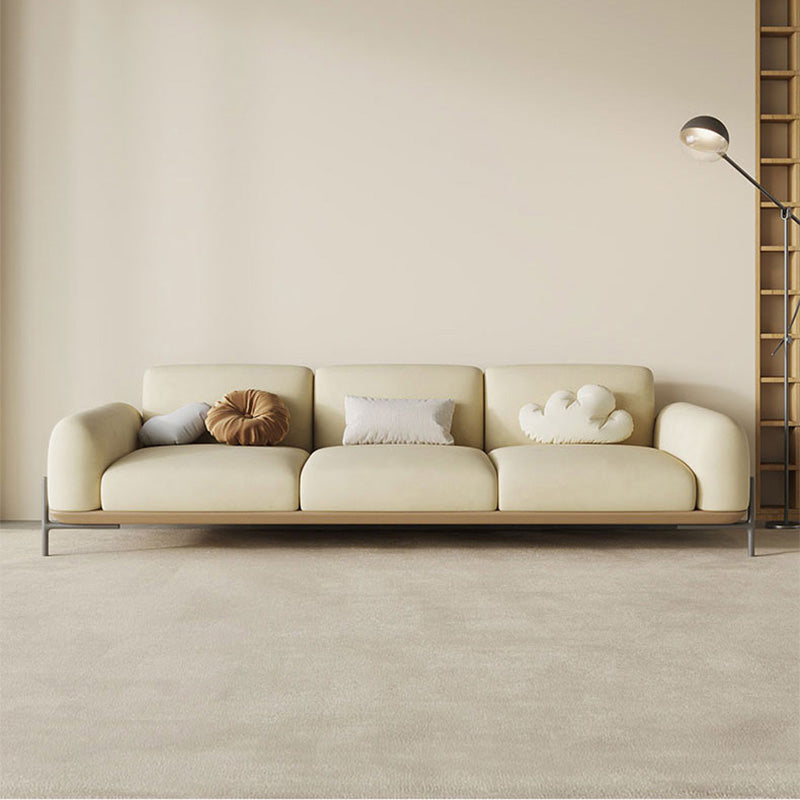 Standard Contemporary Faux Leather / Velvet Sofa Couch in Beige