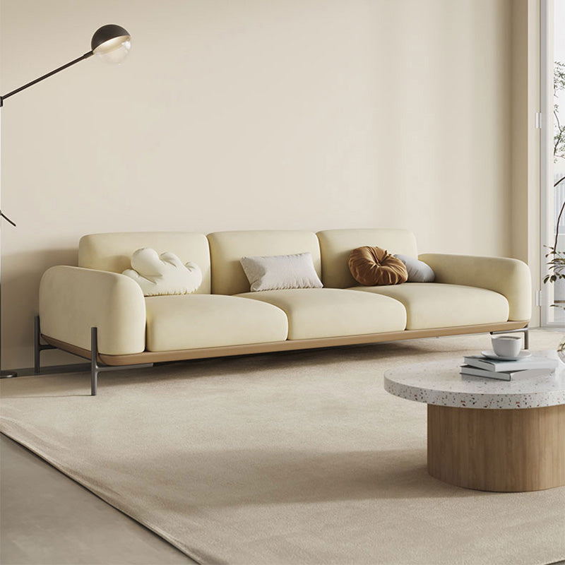 Standard Contemporary Faux Leather / Velvet Sofa Couch in Beige
