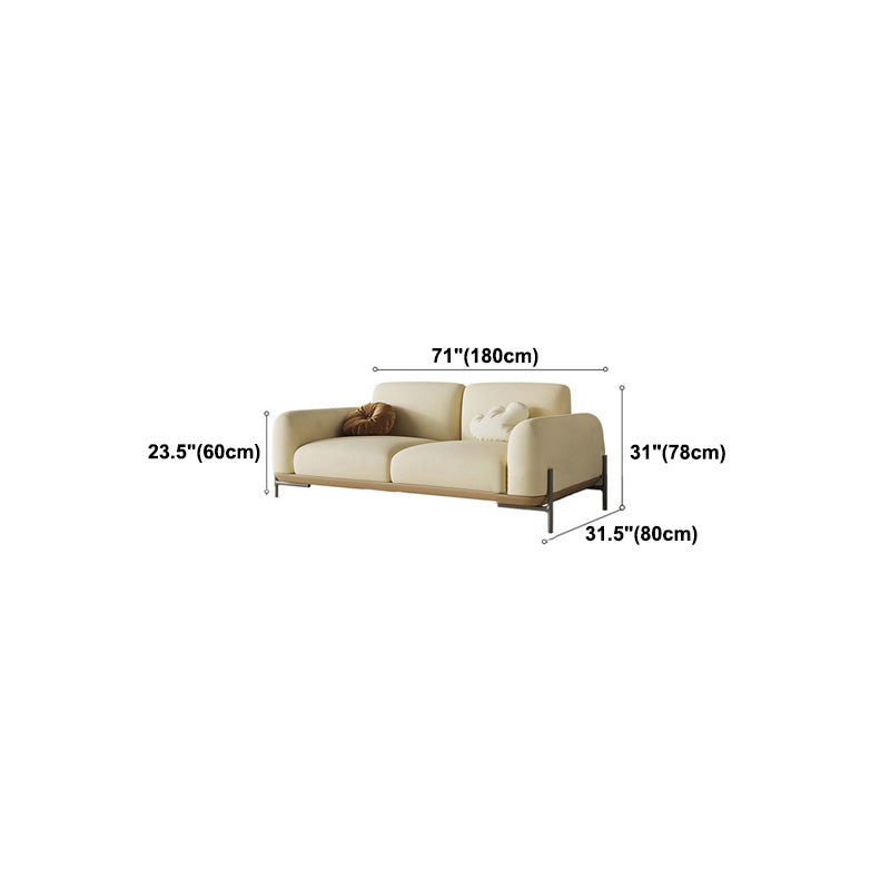 Standard Contemporary Faux Leather / Velvet Sofa Couch in Beige