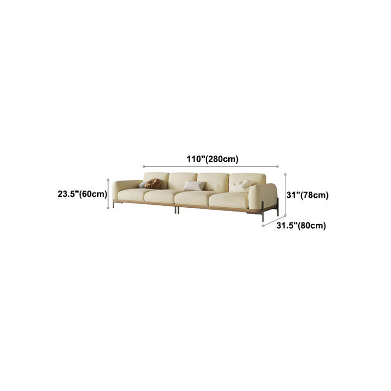 Standard Contemporary Faux Leather / Velvet Sofa Couch in Beige