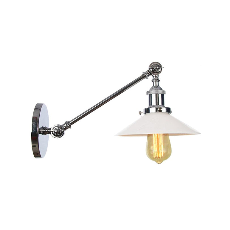 Industrial Conical Sconce Light 1 Light Opal Glass Wall Lamp in Black/Bronze/Brass with Arm, 8"/12" L
