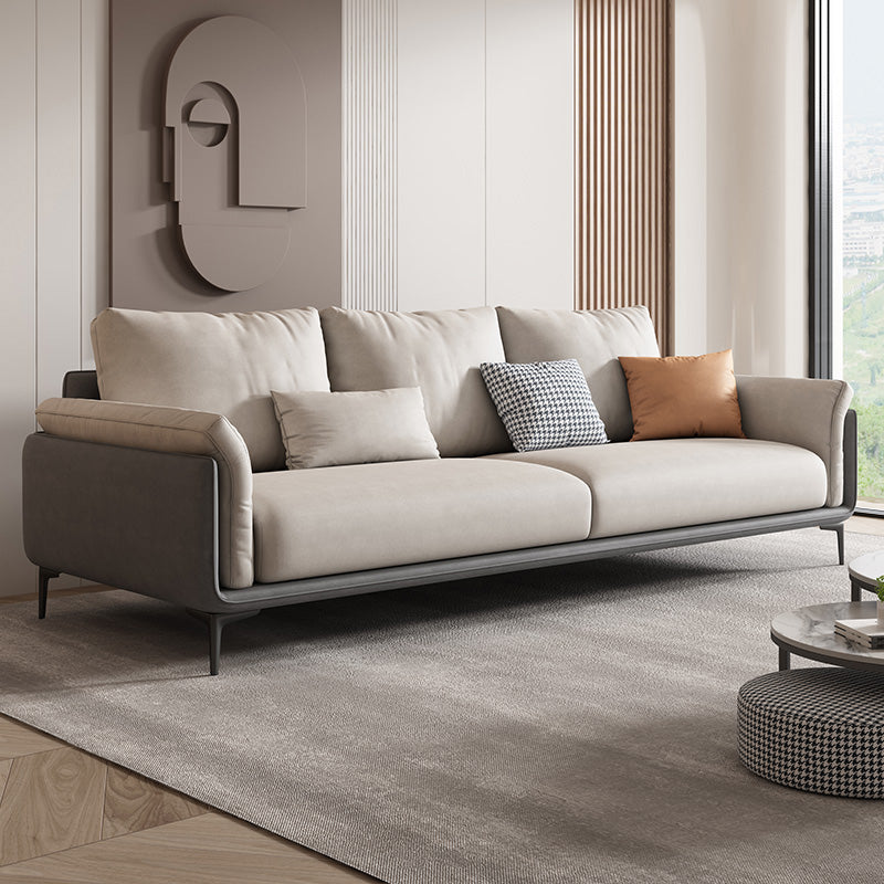 Faux Leather Stain Resistant Contemporary Sofa Couch in Beige