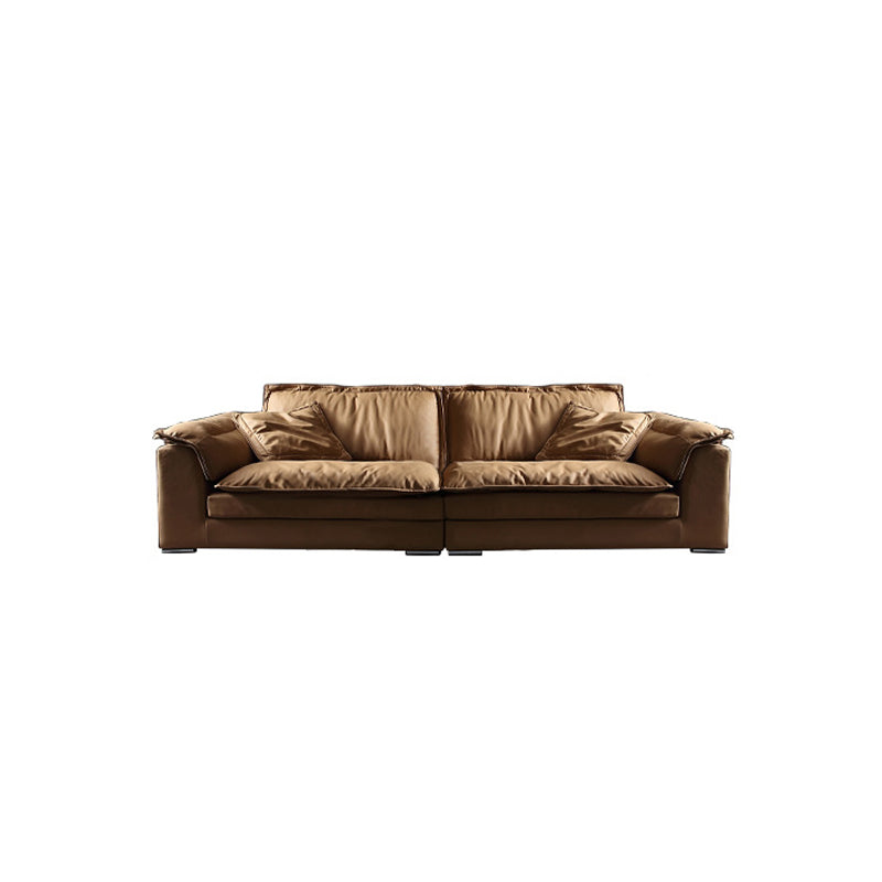 Modern Faux Leather Brown Sofa Pillow Top Arm Cushions Sofa & Chaise