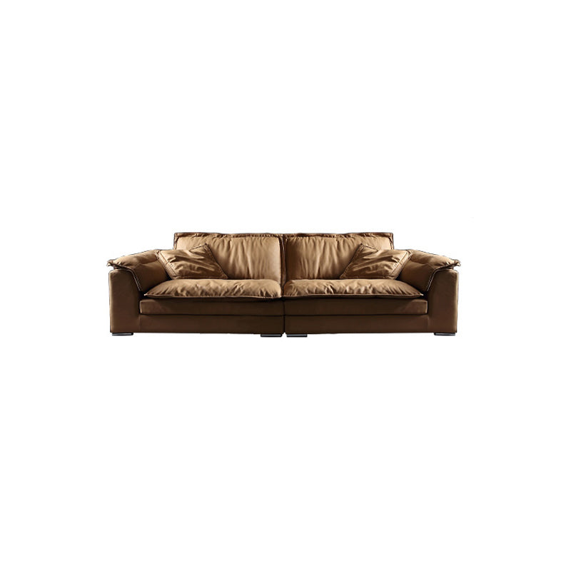Modern Faux Leather Brown Sofa Pillow Top Arm Cushions Sofa & Chaise