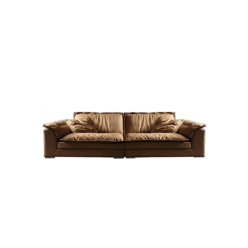 Modern Faux Leather Brown Sofa Pillow Top Arm Cushions Sofa & Chaise