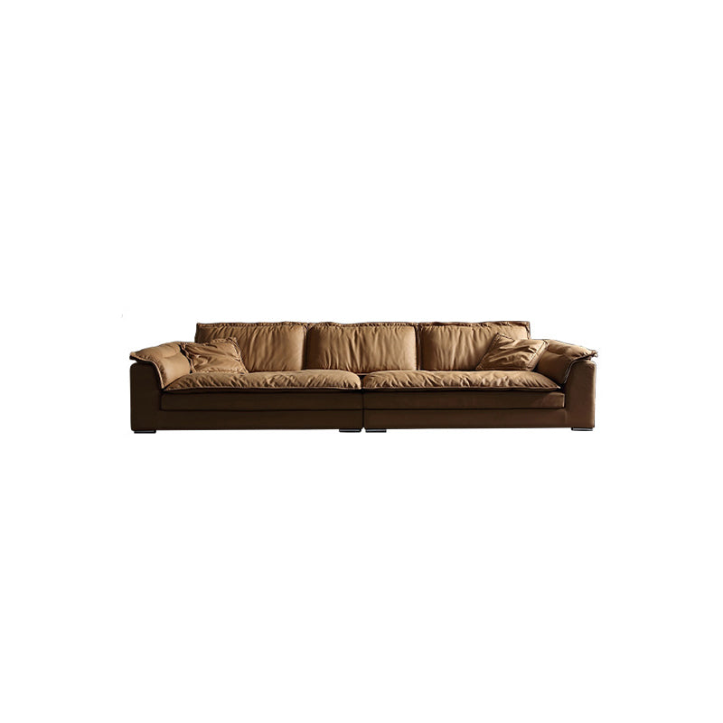 Modern Faux Leather Brown Sofa Pillow Top Arm Cushions Sofa & Chaise