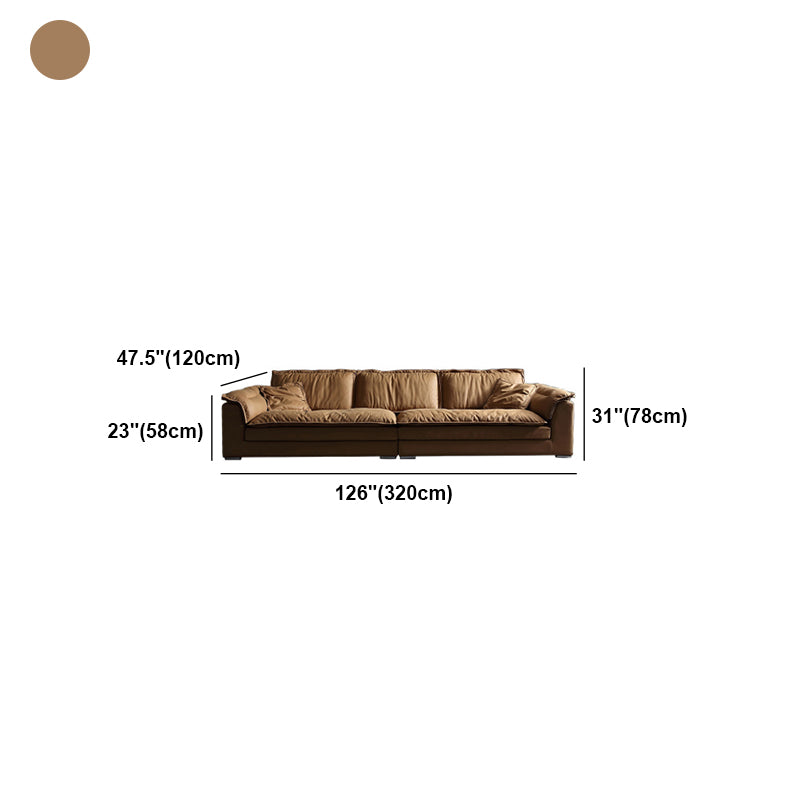 Modern Faux Leather Brown Sofa Pillow Top Arm Cushions Sofa & Chaise