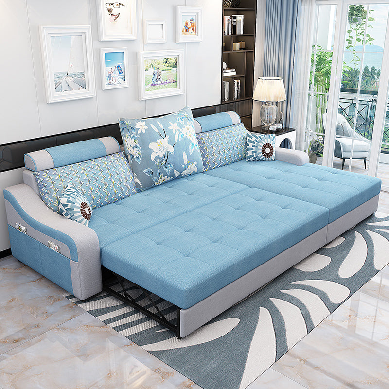 Contemporary Linen L-Shape Sloped Arms Furniture Sectionals for 3 People