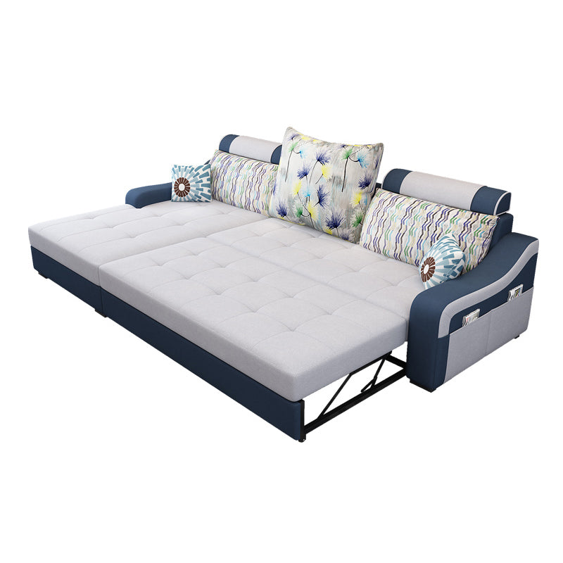 Contemporary Linen L-Shape Sloped Arms Furniture Sectionals for 3 People