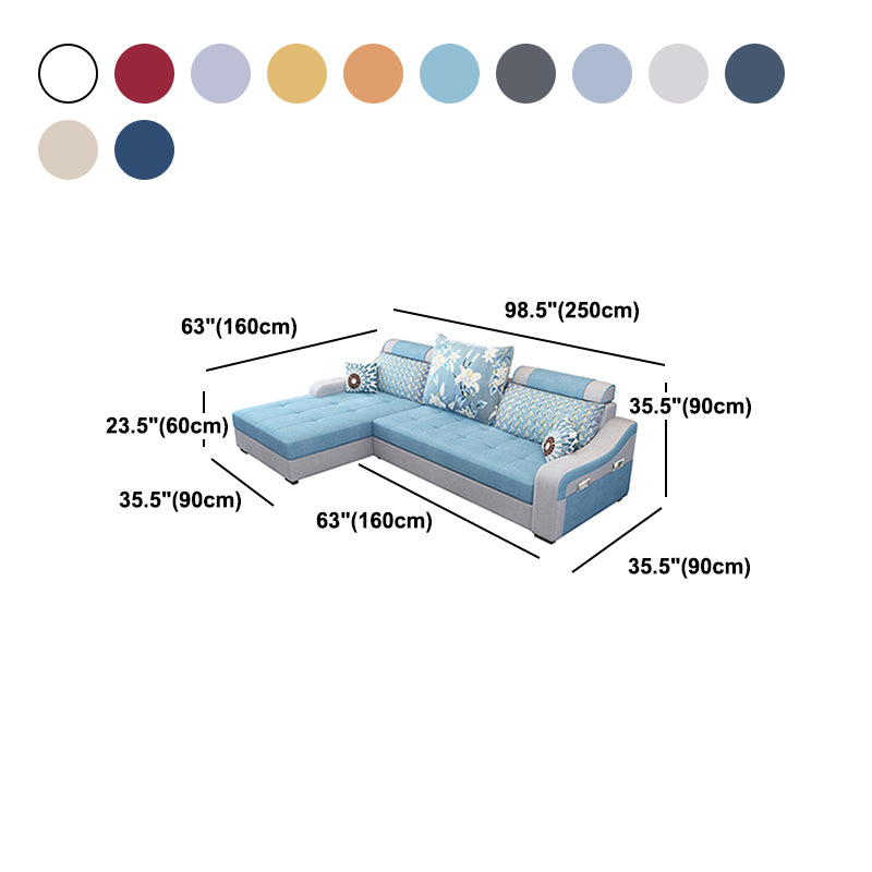 Contemporary Linen L-Shape Sloped Arms Furniture Sectionals for 3 People