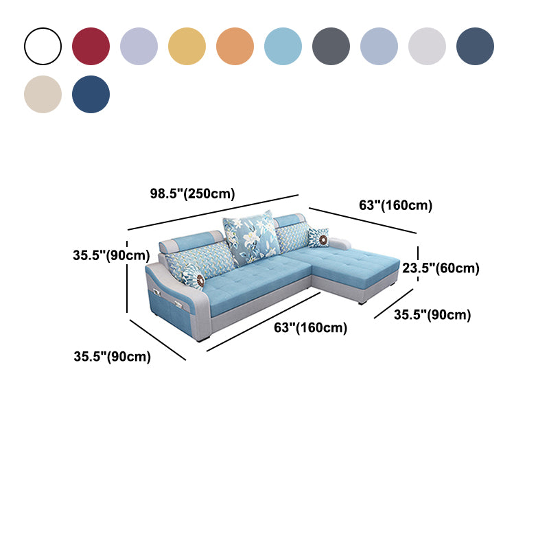 Contemporary Linen L-Shape Sloped Arms Furniture Sectionals for 3 People