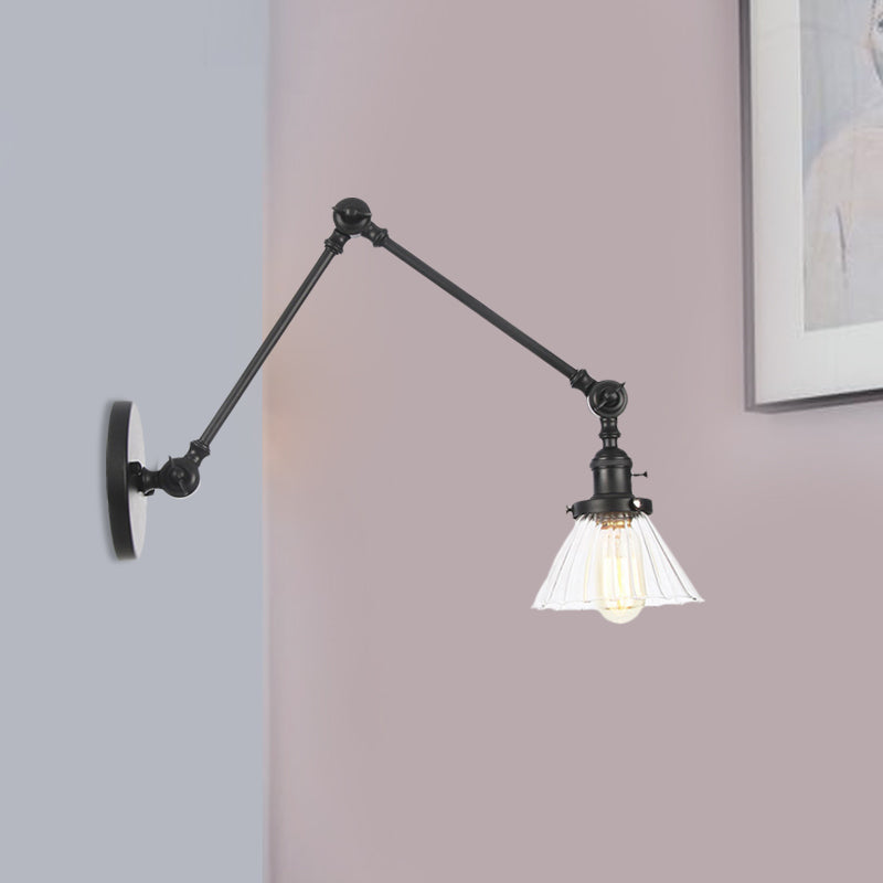 Industrial Cone Wall Mounted Light 1 Light
Clear/Amber Glass Sconce in Black/Bronze/Brass with Arm, 8"+8"/8"+8"+8" Long